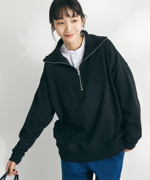 CRAFT STANDARD BOUTIQUE(クラフトスタンダードブティック)の「裏毛セーラーカラーZIPプルオーバー(Tシャツ/カットソー・レディース・ブラック/アイボリー/オートミール/杢グレー・FREE)」の2枚目の写真
