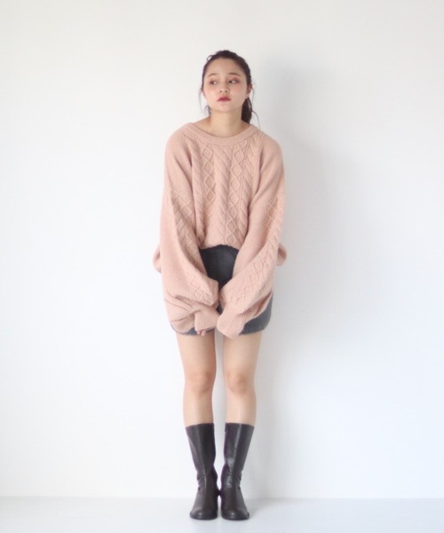 muguet（ミュゲ）の「ケーブルニット（ニット/セーター・レディース・ピンク/ベビーピンク・FREE）」の4枚目の写真