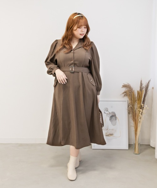 CLETTE（クレット）の「フラップポケット開襟ワンピース（ワンピース・レディース・ブラウン/ネイビー・LL/3L/4L）」の17枚目の写真