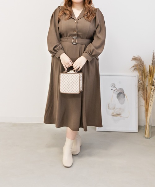 CLETTE（クレット）の「フラップポケット開襟ワンピース（ワンピース・レディース・ブラウン/ネイビー・LL/3L/4L）」の19枚目の写真