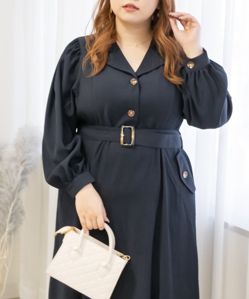 CLETTE（クレット）の「フラップポケット開襟ワンピース（ワンピース・レディース・ブラウン/ネイビー・LL/3L/4L）」の3枚目の写真