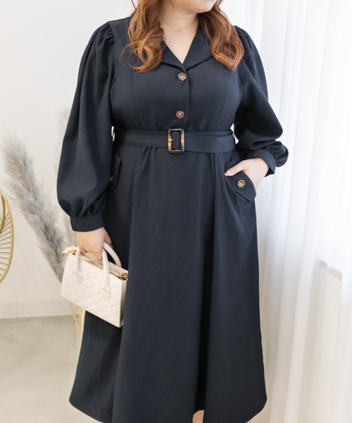 CLETTE（クレット）の「フラップポケット開襟ワンピース（ワンピース・レディース・ブラウン/ネイビー・LL/3L/4L）」の4枚目の写真