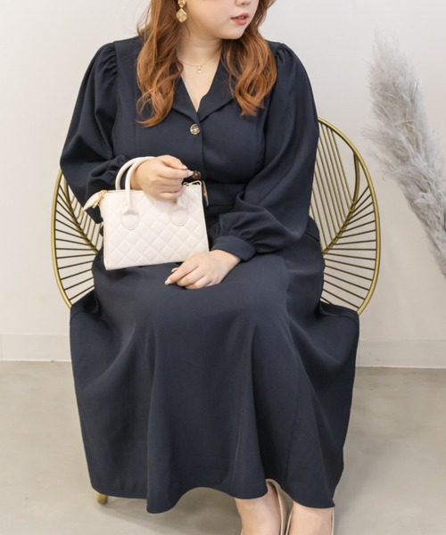 CLETTE（クレット）の「フラップポケット開襟ワンピース（ワンピース・レディース・ブラウン/ネイビー・LL/3L/4L）」の5枚目の写真