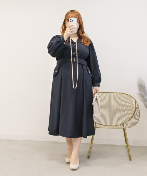 CLETTE（クレット）の「フラップポケット開襟ワンピース（ワンピース・レディース・ブラウン/ネイビー・LL/3L/4L）」の16枚目の写真