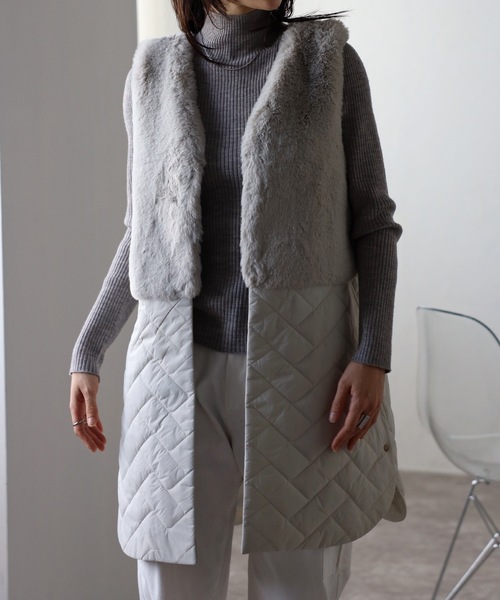 ファーキルトベスト ＆HALF（アンドハーフ）の「ファー×キルトロングベスト（ベスト）」 - WEAR