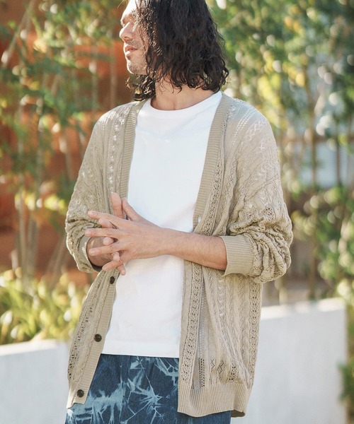 CAMBIO（カンビオ）の「mcg3396- Geometric Summer Cardigan カーディガン（カーディガン/ボレロ・メンズ・パープル/ブラック/ベージュ・L/S/M）」の3枚目の写真