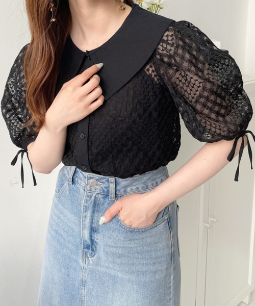 yori　スカラップ刺繍サマーシャツ　ブラウス　スカラップ　36 yori スカラップ刺繍サマーシャツ