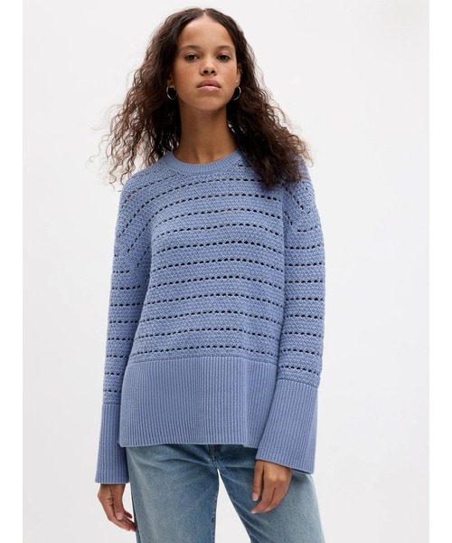 GAP(ギャップ)の「24/7 スプリットヘム クロシェ セーター(ニット/セーター・レディース・ブルー/ベージュ・M/L/XS/S/XL/XXS)」の7枚目の写真