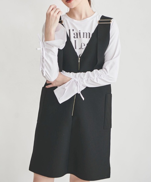 31 Sons de mode（トランテアン　ソン　ドゥ　モード）の「ニットミニジャンスカ（ジャンパースカート・レディース・ブラック/ベージュ・36）」の21枚目の写真