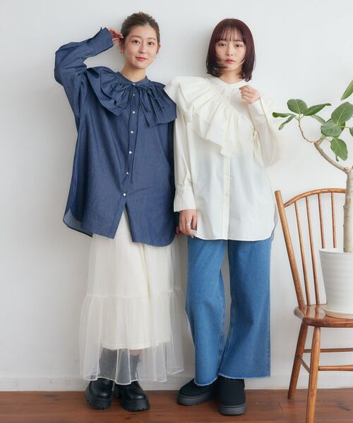 RETRO GIRL（レトロガール）の「2wayフリルSETチュニック（シャツ/ブラウス・レディース・ブラック/ブルー/オフホワイト/ライトブルー・FREE）」の8枚目の写真