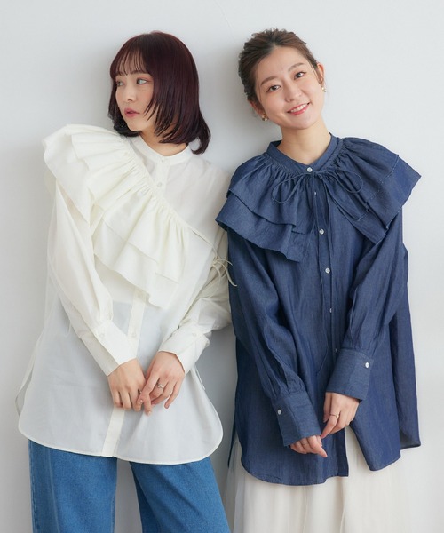 RETRO GIRL（レトロガール）の「2wayフリルSETチュニック（シャツ/ブラウス・レディース・ブラック/ブルー/オフホワイト/ライトブルー・FREE）」の5枚目の写真