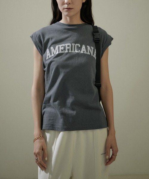 AMERICANA ロールアップロゴTシャツ Americana(アメリカーナ)｜AMRCN ラフィー天竺ロールアップ ロゴ