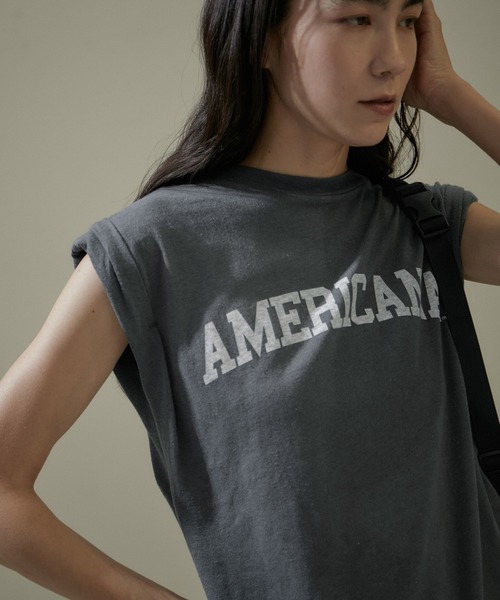 AMERICANA ロールアップロゴTシャツ Americana アメリカーナ ロールアップスリーブ ロゴプリント T