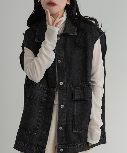 lawgy（ラウジー）の「front pocket denim vest / フロントポケットデニムベスト（ベスト・レディース・ブラック・FREE）」の6枚目の写真