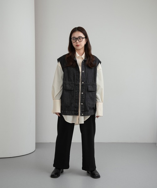 lawgy（ラウジー）の「front pocket denim vest / フロントポケットデニムベスト（ベスト・レディース・ブラック・FREE）」の3枚目の写真