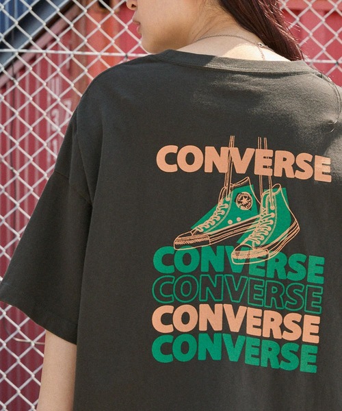 【STONE 】コットンフリース コンパス刺繍ロゴ Tシャツ CONVERSE/コンバース ロゴ刺繍/シューズバックプリント オーバー