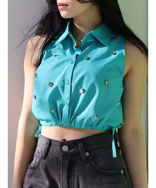 ビジューノースリーブクロップドシャツ（シャツ/ブラウス）｜EVRIS（エヴリス）