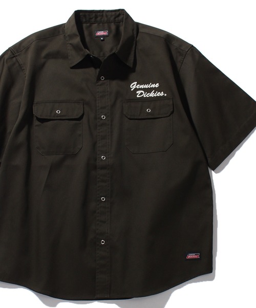Dickies（ディッキーズ）の「【GENUINE DICKIES/ジェニュインディッキーズ】T/Cツイル刺繍入り 半袖ワークシャツ（シャツ/ブラウス・メンズ・ストライプ/インディゴブルー/ベージュ/ブルーグレー/カーキ/ブラック・M/L/XL）」の5枚目の写真