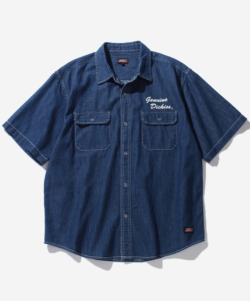 Dickies（ディッキーズ）の「【GENUINE DICKIES/ジェニュインディッキーズ】T/Cツイル刺繍入り 半袖ワークシャツ（シャツ/ブラウス・メンズ・ストライプ/インディゴブルー/ベージュ/ブルーグレー/カーキ/ブラック・M/L/XL）」の12枚目の写真