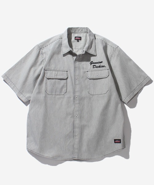 Dickies（ディッキーズ）の「【GENUINE DICKIES/ジェニュインディッキーズ】T/Cツイル刺繍入り 半袖ワークシャツ（シャツ/ブラウス・メンズ・ストライプ/インディゴブルー/ベージュ/ブルーグレー/カーキ/ブラック・M/L/XL）」の13枚目の写真