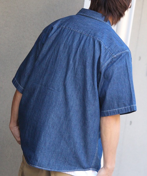 Dickies（ディッキーズ）の「【GENUINE DICKIES/ジェニュインディッキーズ】T/Cツイル刺繍入り 半袖ワークシャツ（シャツ/ブラウス・メンズ・ストライプ/インディゴブルー/ベージュ/ブルーグレー/カーキ/ブラック・M/L/XL）」の22枚目の写真
