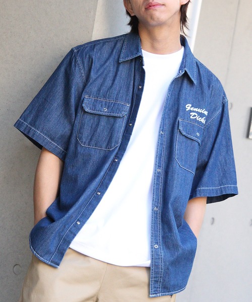 Dickies（ディッキーズ）の「【GENUINE DICKIES/ジェニュインディッキーズ】T/Cツイル刺繍入り 半袖ワークシャツ（シャツ/ブラウス・メンズ・ストライプ/インディゴブルー/ベージュ/ブルーグレー/カーキ/ブラック・M/L/XL）」の19枚目の写真