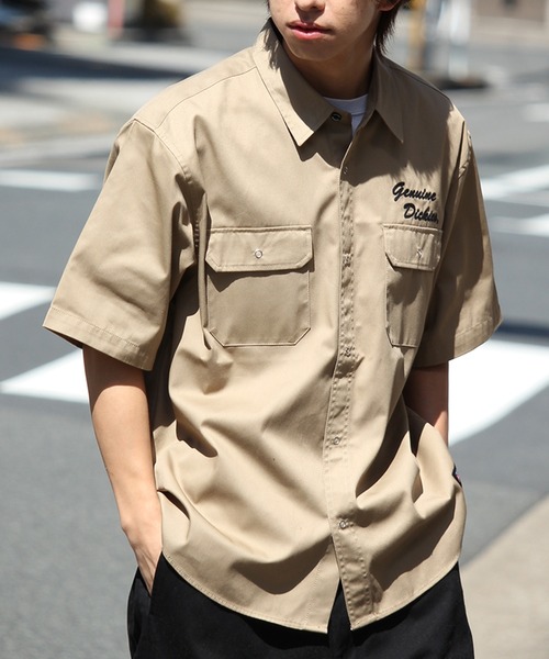 Dickies（ディッキーズ）の「【GENUINE DICKIES/ジェニュインディッキーズ】T/Cツイル刺繍入り 半袖ワークシャツ（シャツ/ブラウス・メンズ・ストライプ/インディゴブルー/ベージュ/ブルーグレー/カーキ/ブラック・M/L/XL）」の15枚目の写真