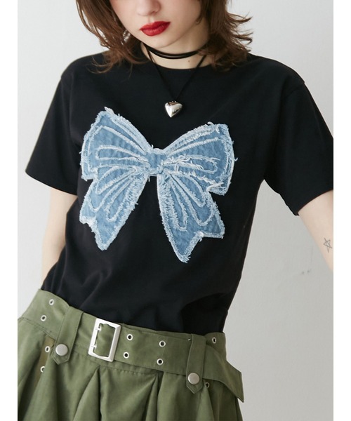 jouetie（ジュエティ）の「リボンモチーフＴシャツ（Tシャツ/カットソー・レディース・ブルー/ブラック/オフホワイト/ネイビー・MEDIUM）」の3枚目の写真