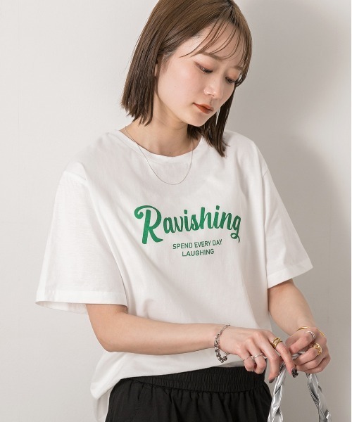 ad thie(アドティエ)の「クルーネック ロゴプリントTシャツ(Tシャツ/カットソー・レディース・ホワイト×ブラック/ホワイト×グリーン/ブラック/ブルー/チャコール・FREE)」の8枚目の写真