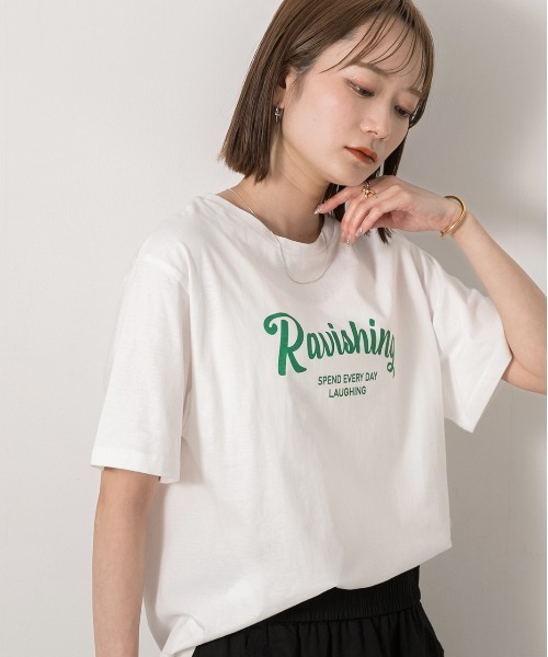 ad thie(アドティエ)の「クルーネック ロゴプリントTシャツ(Tシャツ/カットソー・レディース・ホワイト×ブラック/ホワイト×グリーン/ブラック/ブルー/チャコール・FREE)」の9枚目の写真