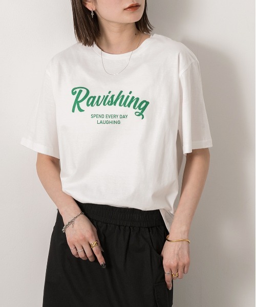 ad thie(アドティエ)の「クルーネック ロゴプリントTシャツ(Tシャツ/カットソー・レディース・ホワイト×ブラック/ホワイト×グリーン/ブラック/ブルー/チャコール・FREE)」の10枚目の写真