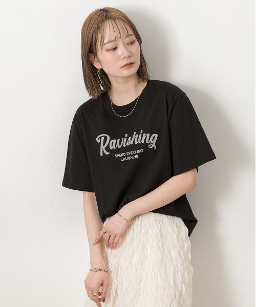ad thie(アドティエ)の「クルーネック ロゴプリントTシャツ(Tシャツ/カットソー・レディース・ホワイト×ブラック/ホワイト×グリーン/ブラック/ブルー/チャコール・FREE)」の21枚目の写真