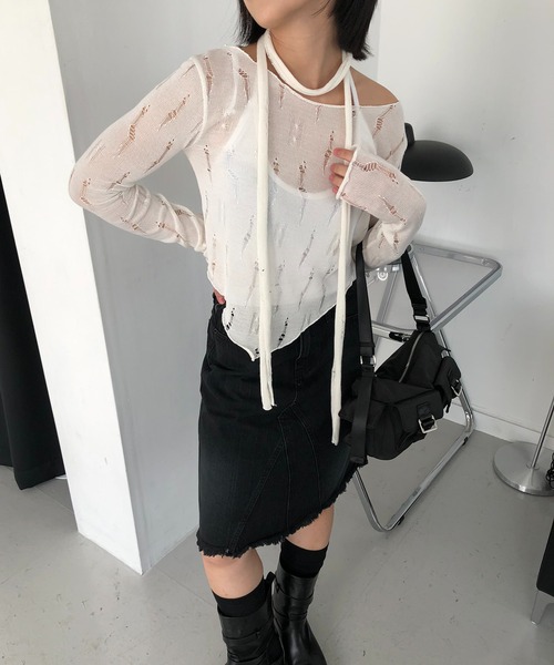 cream creme(クリームクレーム)の「ヴィンテージ マフラー ニットSET(Tシャツ/カットソー・レディース・ホワイト/ブラック・FREE)」の9枚目の写真