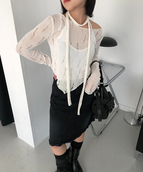 cream creme(クリームクレーム)の「ヴィンテージ マフラー ニットSET(Tシャツ/カットソー・レディース・ホワイト/ブラック・FREE)」の8枚目の写真