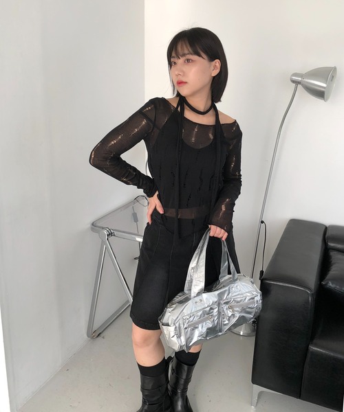 cream creme(クリームクレーム)の「ヴィンテージ マフラー ニットSET(Tシャツ/カットソー・レディース・ホワイト/ブラック・FREE)」の15枚目の写真