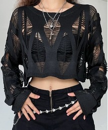 ショート丈　メッシュニットトップス
