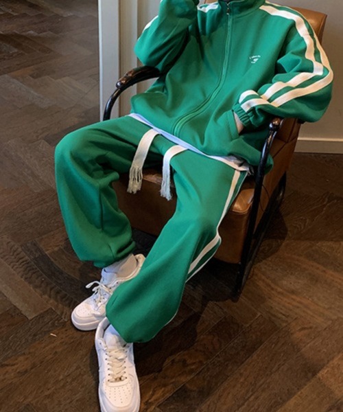 NOWLE（ノウル）の「【NOWLE】ライン柄 ジップアップ スウェット/トラック パンツ セットアップ（ジャージ・メンズ・グリーン/ブラック/ホワイト・X-LARGE/LARGE/MEDIUM）」の3枚目の写真