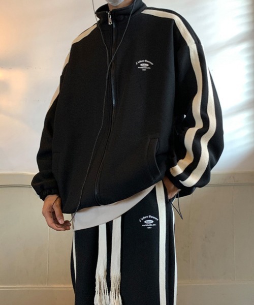 NOWLE（ノウル）の「【NOWLE】ライン柄 ジップアップ スウェット/トラック パンツ セットアップ（ジャージ・メンズ・グリーン/ブラック/ホワイト・X-LARGE/LARGE/MEDIUM）」の4枚目の写真