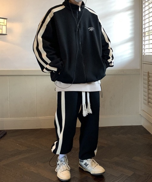 NOWLE（ノウル）の「【NOWLE】ライン柄 ジップアップ スウェット/トラック パンツ セットアップ（ジャージ・メンズ・グリーン/ブラック/ホワイト・X-LARGE/LARGE/MEDIUM）」の5枚目の写真