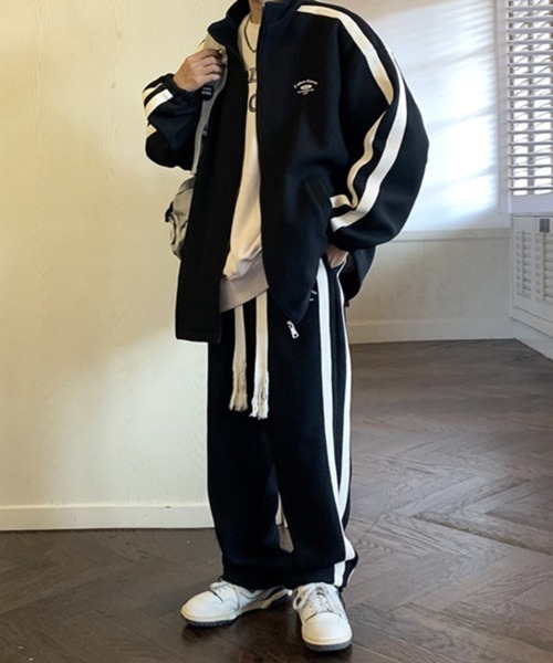 NOWLE（ノウル）の「【NOWLE】ライン柄 ジップアップ スウェット/トラック パンツ セットアップ（ジャージ・メンズ・グリーン/ブラック/ホワイト・X-LARGE/LARGE/MEDIUM）」の6枚目の写真