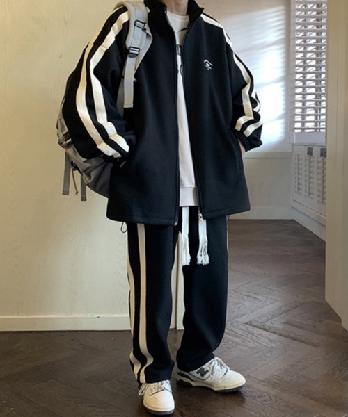 NOWLE（ノウル）の「【NOWLE】ライン柄 ジップアップ スウェット/トラック パンツ セットアップ（ジャージ・メンズ・グリーン/ブラック/ホワイト・X-LARGE/LARGE/MEDIUM）」の7枚目の写真