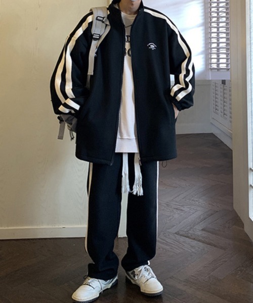 NOWLE（ノウル）の「【NOWLE】ライン柄 ジップアップ スウェット/トラック パンツ セットアップ（ジャージ・メンズ・グリーン/ブラック/ホワイト・X-LARGE/LARGE/MEDIUM）」の8枚目の写真