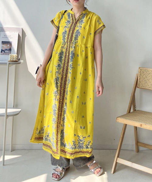 AS KNOW AS plus（アズノゥアズプラス）の「◎パネル柄彩りギャザーワンピ―ス（ワンピース・レディース・ネイビー系/グリーン系/イエロー/チャコールグレー・FREE）」の5枚目の写真