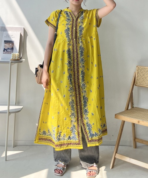 AS KNOW AS plus（アズノゥアズプラス）の「◎パネル柄彩りギャザーワンピ―ス（ワンピース・レディース・ネイビー系/グリーン系/イエロー/チャコールグレー・FREE）」の6枚目の写真