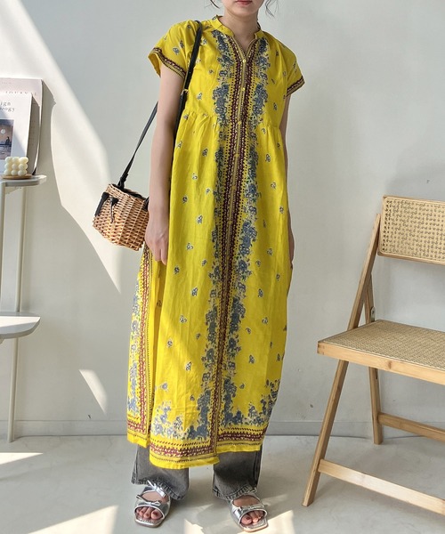 AS KNOW AS plus（アズノゥアズプラス）の「◎パネル柄彩りギャザーワンピ―ス（ワンピース・レディース・ネイビー系/グリーン系/イエロー/チャコールグレー・FREE）」の7枚目の写真