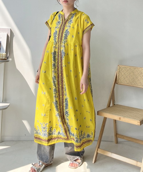 AS KNOW AS plus（アズノゥアズプラス）の「◎パネル柄彩りギャザーワンピ―ス（ワンピース・レディース・ネイビー系/グリーン系/イエロー/チャコールグレー・FREE）」の8枚目の写真