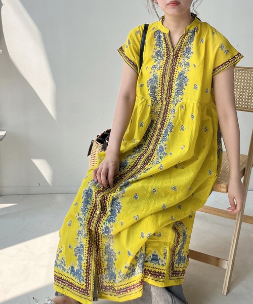 AS KNOW AS plus（アズノゥアズプラス）の「◎パネル柄彩りギャザーワンピ―ス（ワンピース・レディース・ネイビー系/グリーン系/イエロー/チャコールグレー・FREE）」の11枚目の写真