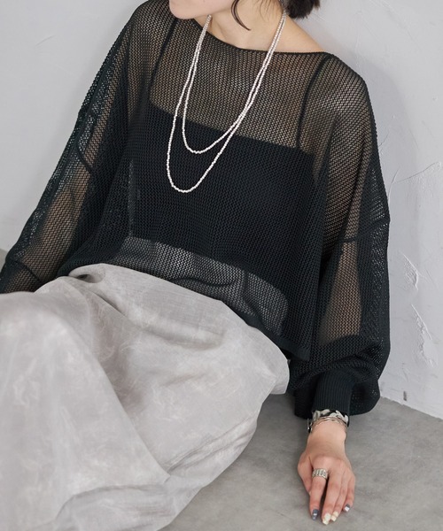セール】ボリュームスリーブメッシュプルオーバー（Tシャツ
