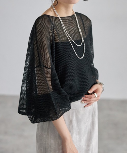 ELE STOLYOF　ボリュームスリーブのカットソー tops-02517 ボリュームスリーブ カットソー ホワイト ブラック