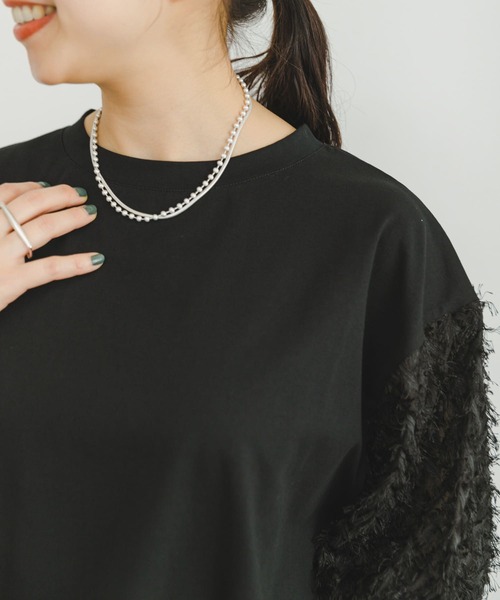 ITEMS URBANRESEARCH(アイテムズ アーバンリサーチ)の「フェザーフリンジドッキングプルオーバー(Tシャツ/カットソー・レディース・ブラック/オフホワイト・FREE)」の9枚目の写真